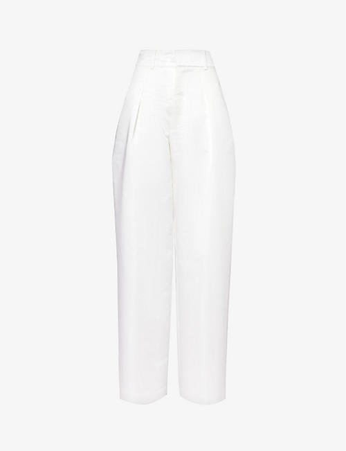 WOERA: Brushed-texture wide-leg mid-rise wool trousers