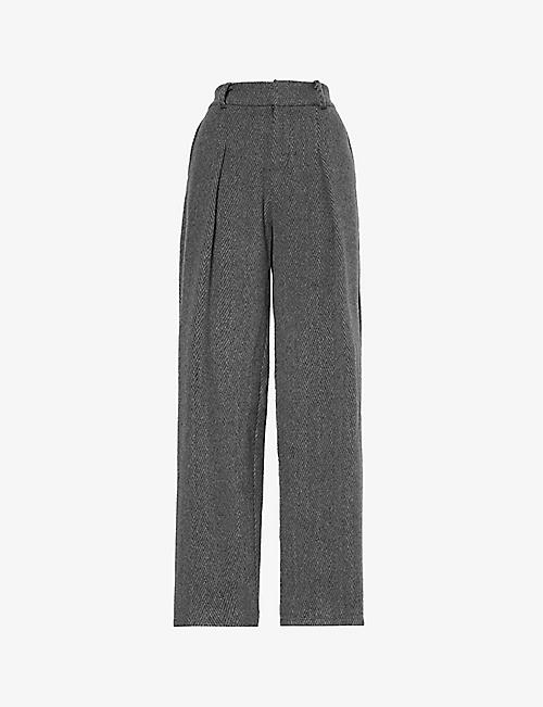 WOERA: Brushed-texture wide-leg mid-rise wool trousers
