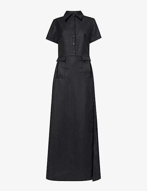 WOERA: Collared striped regular-fit cashmere maxi dress