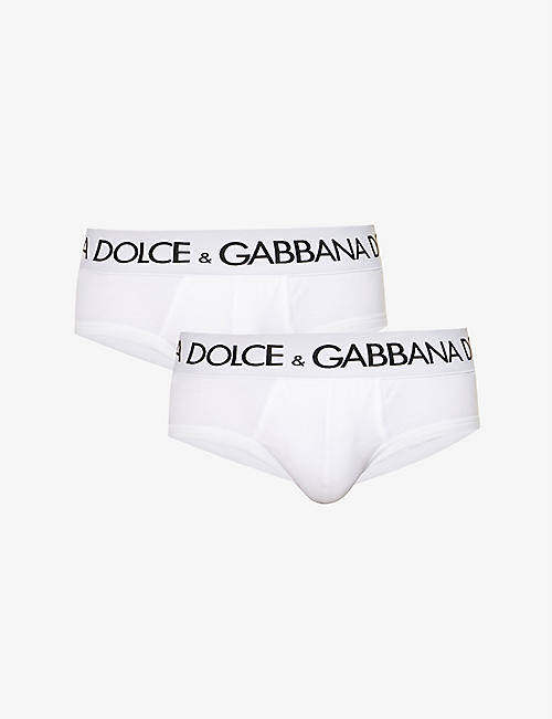 DOLCE & GABBANA: Pack of two logo-waistband low-rise stretch-cotton briefs