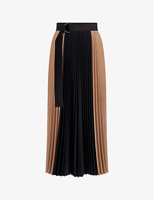 REISS: Ava block-print pleated woven maxi skirt