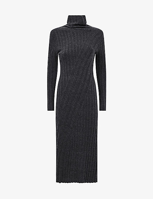 REISS: Cady roll-neck knitted midi dress