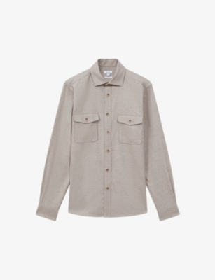 REISS: Chaser twin-pocket brushed stretch-woven overshirt