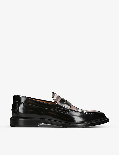 BURBERRY: Croftwood check-pattern leather loafers