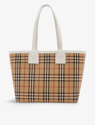 BURBERRY: London check-print faux-leather tote bag