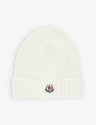 MONCLER: Embroidered logo-patch cotton-knit beanie 1-14 months
