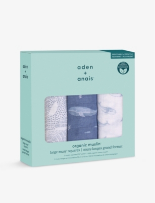 ADEN + ANAIS: Oceanic graphic-print organic-cotton muslin square pack of three