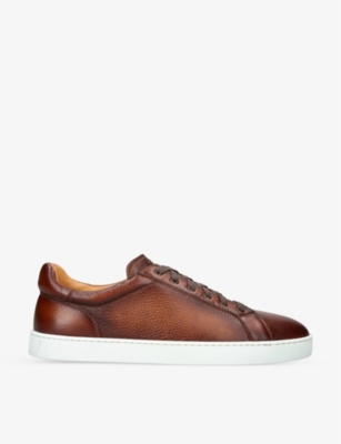 MAGNANNI: Costa panelled grained-leather low-top trainers