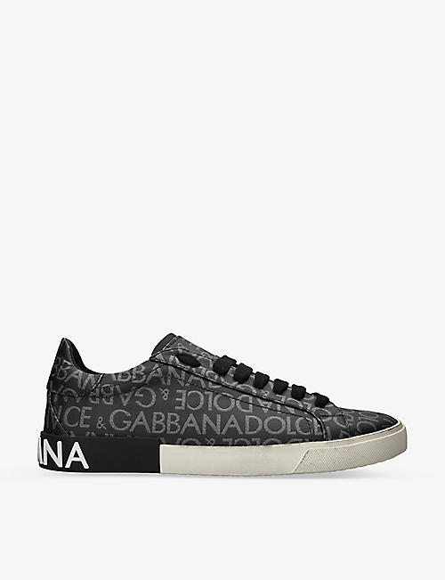 DOLCE & GABBANA: Vintage Repeat branded cotton-canvas low-top trainers