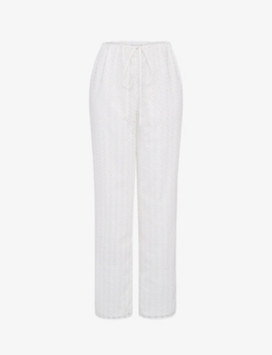 HOUSE OF CB: Frankie broderie-pattern straight-leg mid-rise cotton trousers