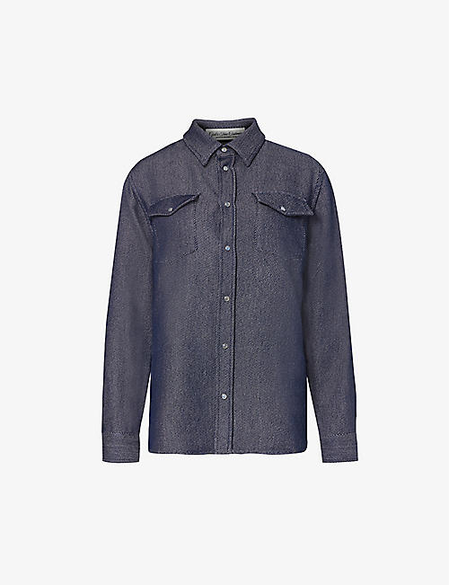GODS TRUE CASHMERE: Unisex flap-pocket regular-fit cashmere denim-blend shirt