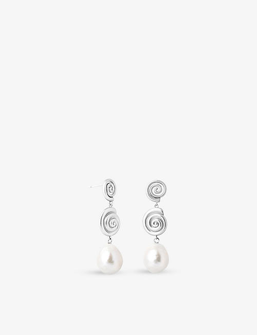 ASTRID & MIYU: Shell recycled sterling-silver and pearl drop earrings