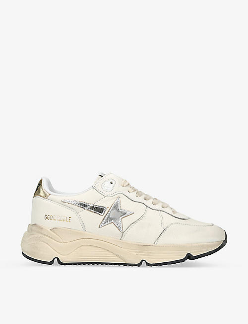 GOLDEN GOOSE: Running Sole metallic star-patch leather trainers