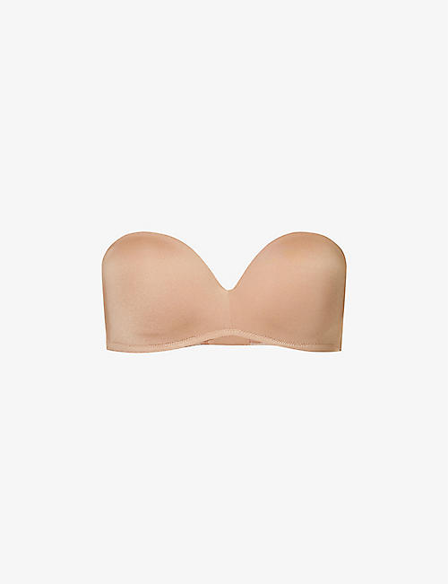 LOUNGE UNDERWEAR: Luxury padded recycled-polyester and recycled-polyamide-blend strapless bra