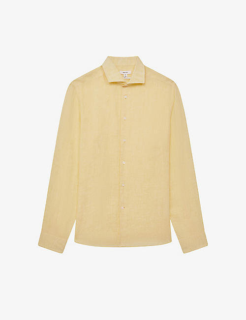REISS: Ruban cutaway-collar regular-fit linen shirt