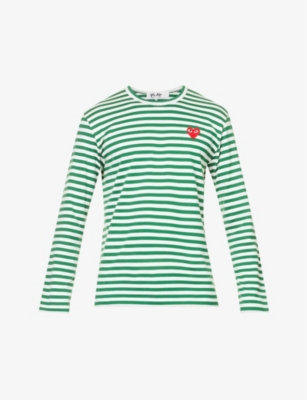 COMME DES GARCONS PLAY: Stripe-pattern brand-embroidered cotton-jersey T-shirt