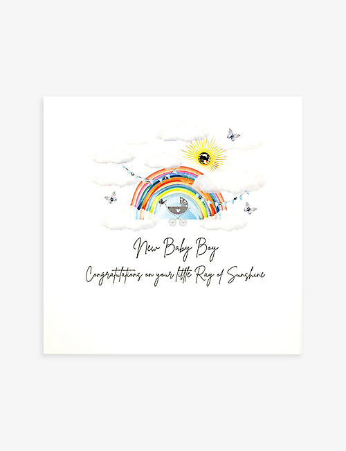 FIVE DOLLAR SHAKE: New Baby Boy rainbow-illustrated card 16cm x 16cm