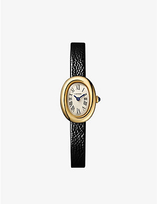 CARTIER: Baignoire 18ct yellow-gold and leather quartz watch