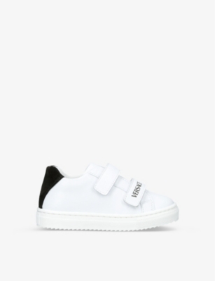 VERSACE: Logo-print leather low-top trainers 2-5 years