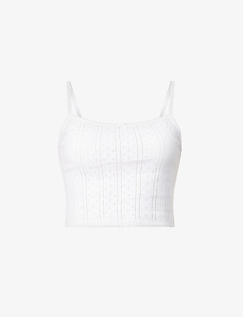 COU COU INTIMATES: Pointelle cropped organic-cotton top