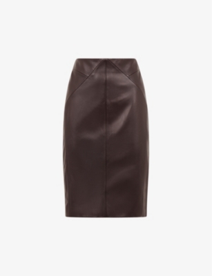 REISS: Raya high-rise leather pencil midi skirt