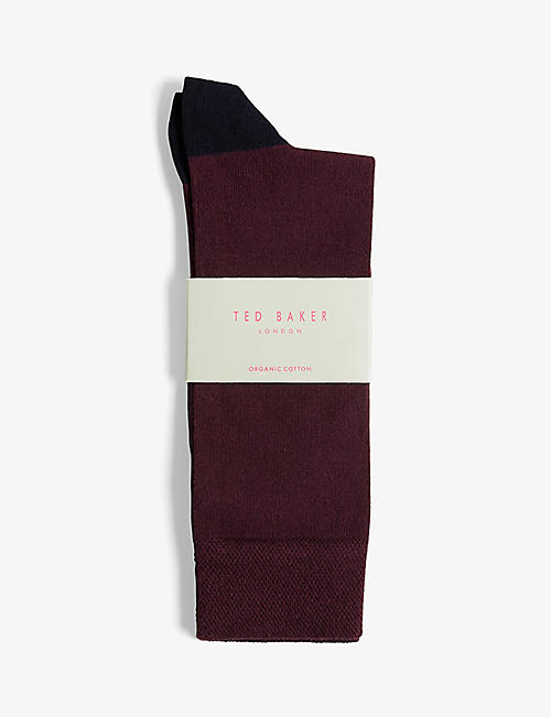 TED BAKER: Clasic contrast-panel stretch organic cotton-blend socks