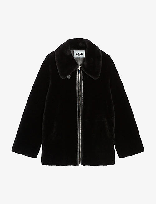 CLAUDIE PIERLOT: High-neck shearling leather coat