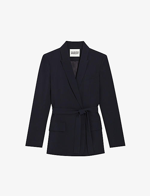CLAUDIE PIERLOT: Self-tie tailored-collar regular-fit woven blazer