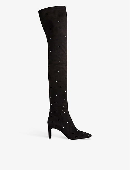 CLAUDIE PIERLOT: Astronomie rhinestone-embellished suede over-the-high boots