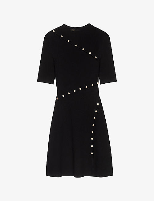 MAJE: Rellier button-embellished short-sleeve stretch-knit mini dress