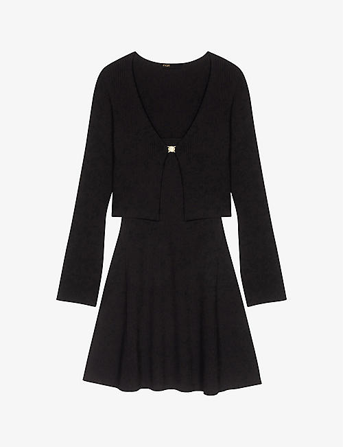 MAJE: Rimosia V-neck two-in-one knitted mini dress