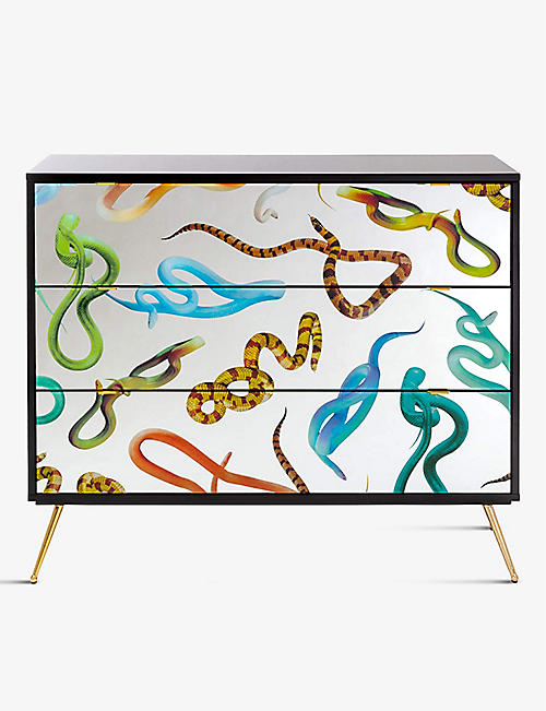 SELETTI: Seletti x TOILETPAPER Snakes graphic-print wooden three chest-of-drawers 120cm