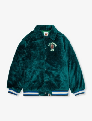 A BATHING APE: College logo-embroidered faux-shearling jacket 10-16 years