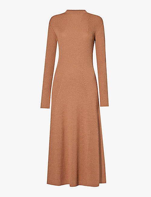MONCLER: Brand-appliqué high-neck wool-blend knitted maxi dress
