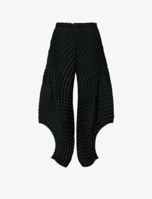 ISSEY MIYAKE: Curved pleated tapered-leg wool-blend trousers