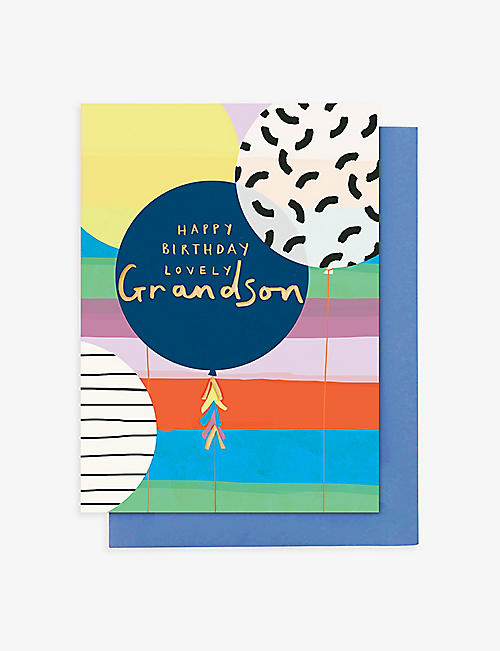 STOP THE CLOCK: Grandson Birthday Balloons birthday card 17.5cm x 12.5cm