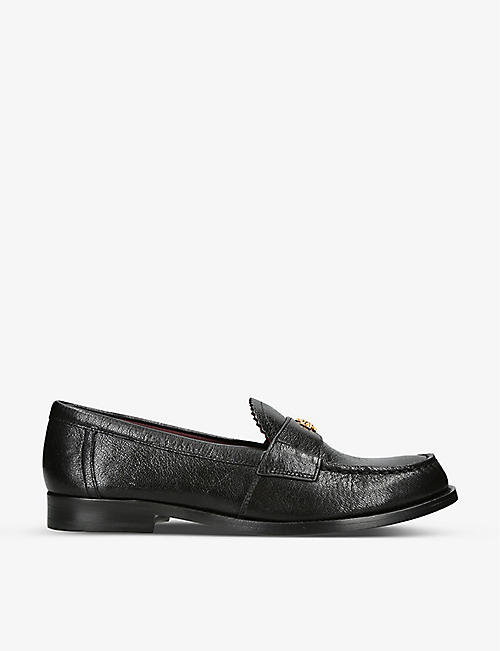 TORY BURCH: Logo-embellished scallop-trim leather loafers