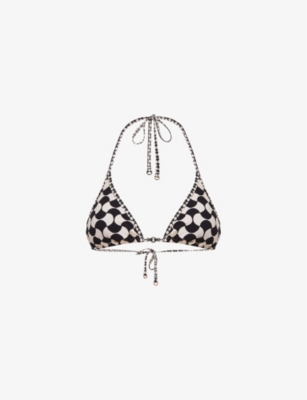 Reiss Thia Geometric Print Stretch Jersey Bikini Top Selfridges