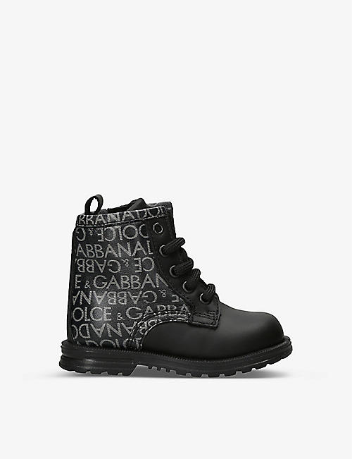 DOLCE & GABBANA: Stivale monogram-print leather ankle boots 6 months-4 years