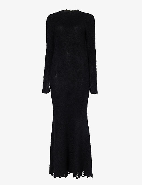 JUNYA WATANABE: Slim-fit distressed-trim wool-blend knitted maxi dress
