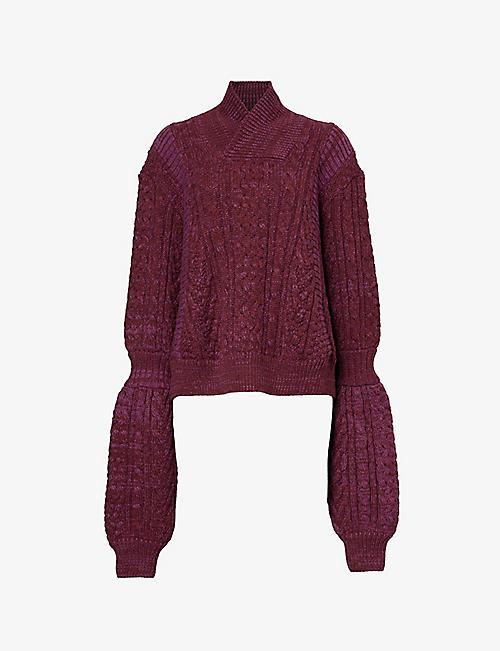 NOIR KEI NINOMIYA: High-neck cable-knit relaxed-fit wool jumper