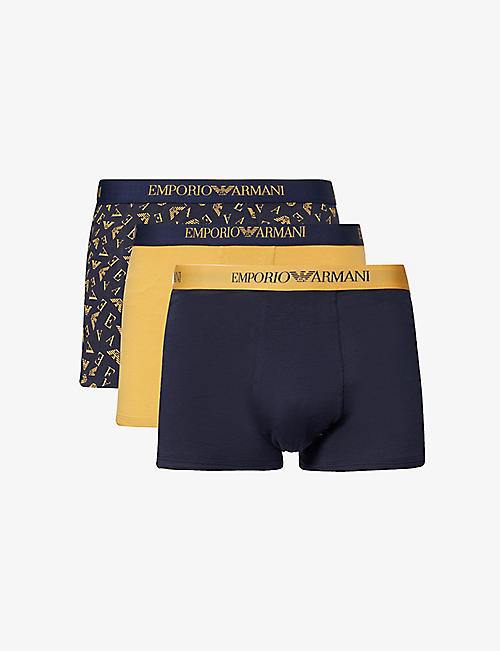 EMPORIO ARMANI: Branded-waistband pack of three cotton trunks