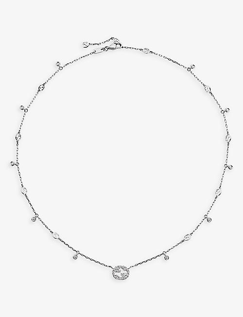 GUCCI: Interlocked G 18ct white-gold and 0.27ct diamond charm necklace