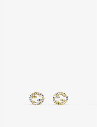 GUCCI: Interlocked G 18ct yellow gold and 0.38ct diamond stud earrings