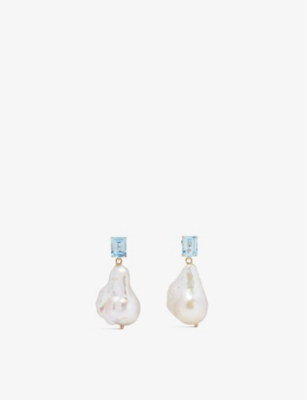 MATEO: Baroque 14ct yellow-gold, pearl and 1.25ct topaz drop earrings