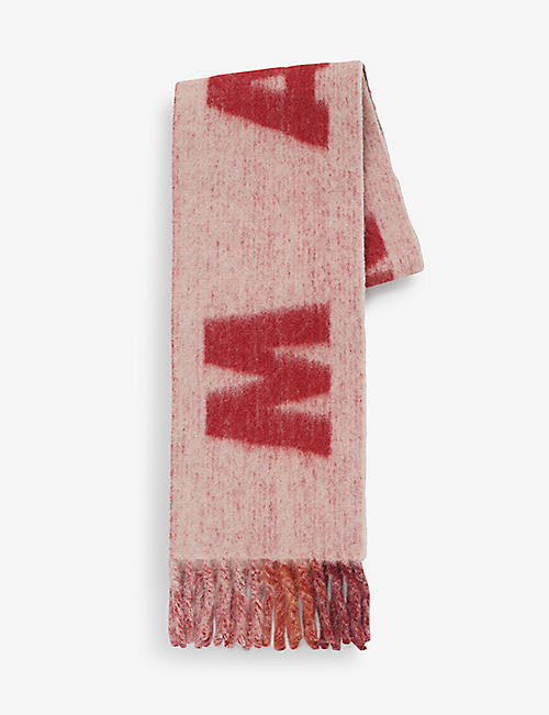 MARNI: Branded fringed-trim wool-blend scarf
