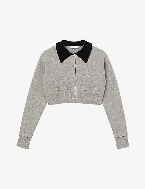SANDRO: Etienne frill-collar wool and cashmere-blend cardigan