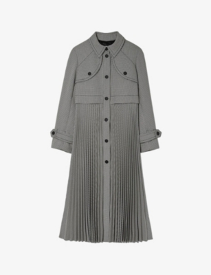 SANDRO: Houndstooth-pattern collared woven trench coat