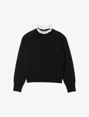 SANDRO: Lucien frill-neck logo-embroidered knitted jumper
