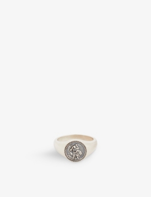 SERGE DENIMES: St Christopher-embossed oxidised-finish sterling-silver ring